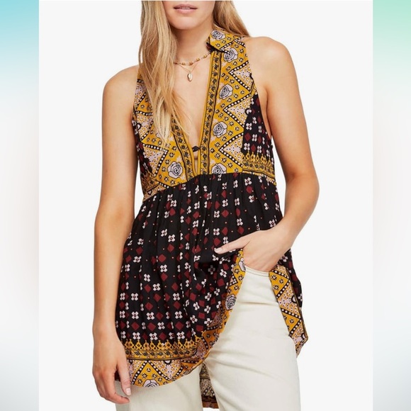 Free People Charlotte Sleeveless Racerback Collared Tunic Top Womens Size Small - Picture 13 of 13